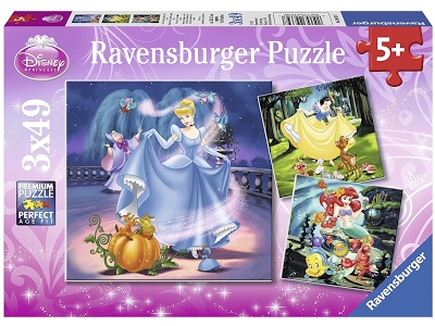 Puzzle Le Principesse Disney: Biancaneve, Cenerentola, Arielle  3 x 49 pezzi