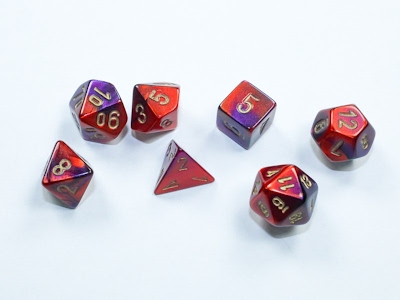 Set 7 dadi poliedrici Gemini - purple-red/gold