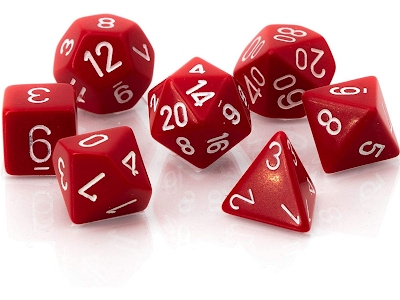 Opaque Polyhedral 7-Die Sets - Red w/white