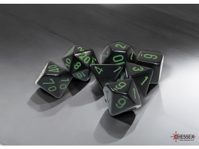 Set 7 Dadi Poliedrici Opachi - Black/Green
