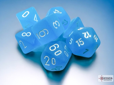 Set 7 Dadi Poliedrici - Frosted Carribbean Blue/White